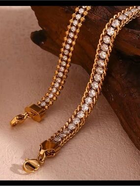 18k Gold plated Crystal Double-Row Bracelet - Sparkling Gold Bracelet